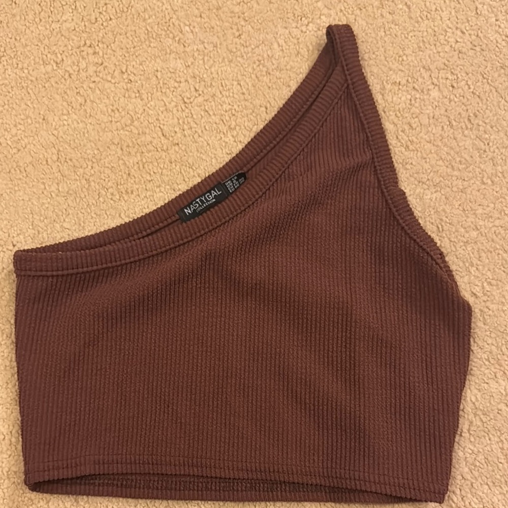 Nasty Gal Brown One-Shoulder Crop Top